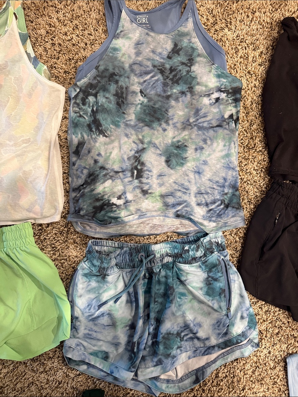 Athleta Girl Tie-Dye Active Tank & Shorts Set - Blue Green